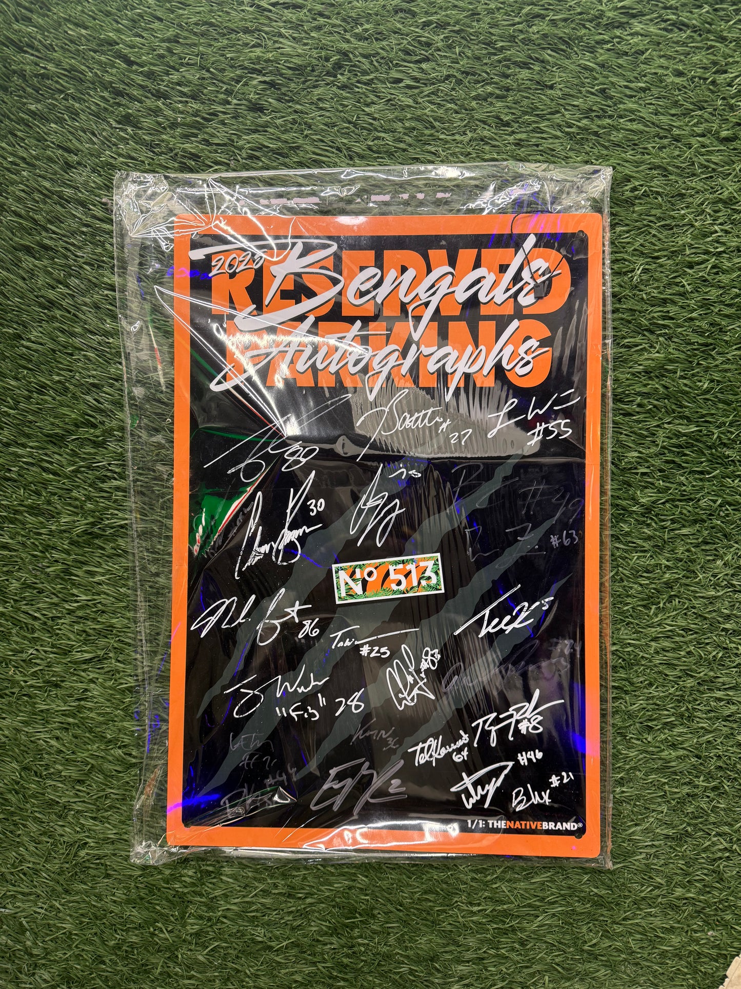 RAFFLE TICKET * 1/1 Bengals Autographed Parking Sign. • 22 autographs!