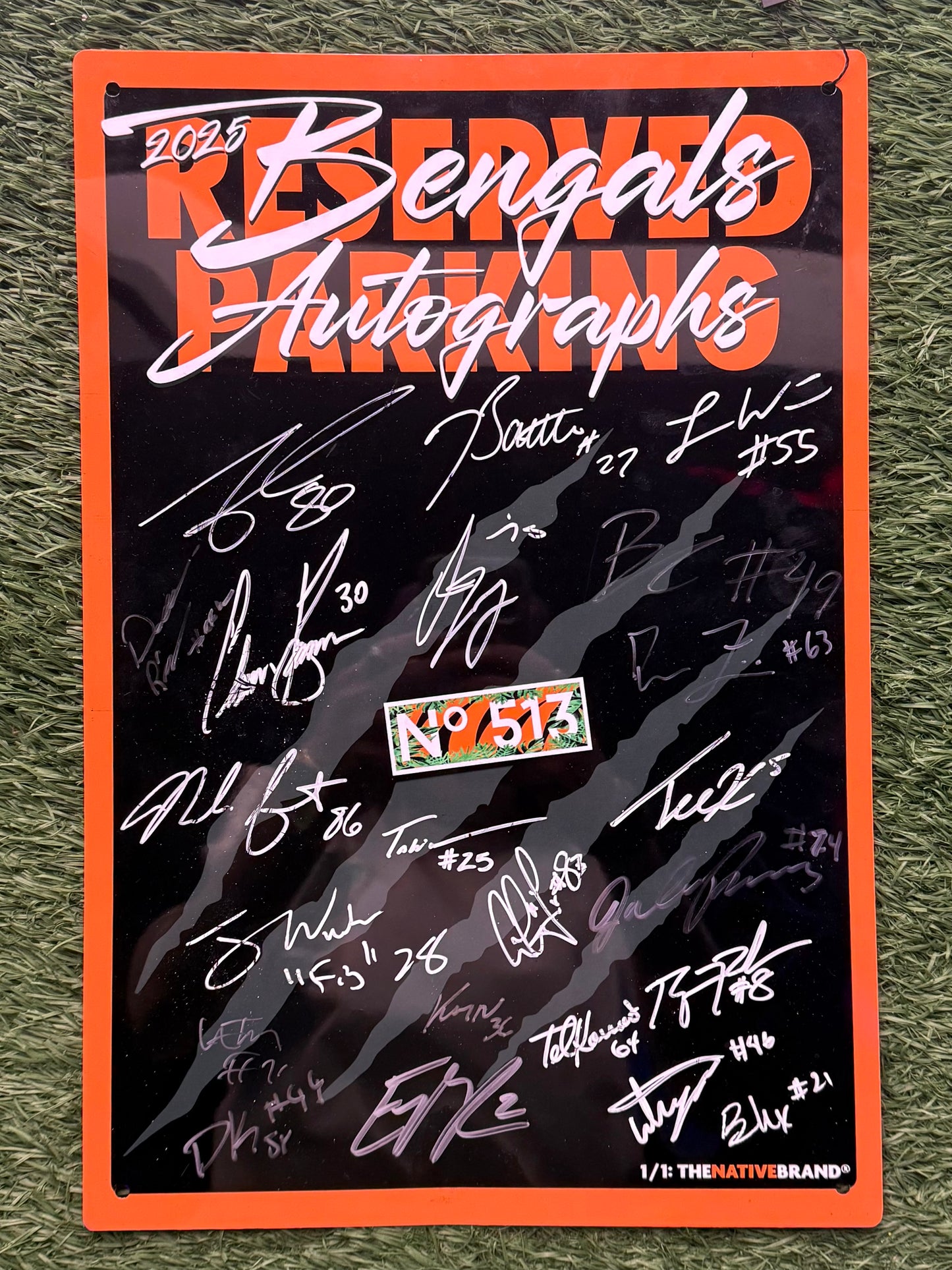RAFFLE TICKET * 1/1 Bengals Autographed Parking Sign. • 22 autographs!